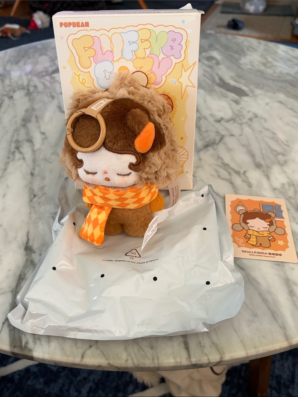 Pop Mart Fluffy Cozy Skullpanda Plush Pendant with Orange Scarf